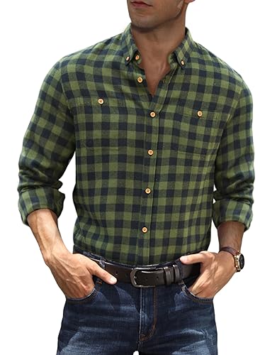 Meilicloth Flanellhemd Herren Kariertes Hemd Trachtenhemd Freizeithemden Karohemd Langarm Oktoberfest Hemd Langarmhemd Holzfällerhemd Männer Shirt Arbeitshemd Regular Fit Grün XL