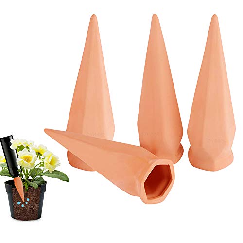 Preisvergleich Produktbild Joyeee 4 Stück Terrakotta Spike Pflanzen Selbstbewässerung Gerät, Selbstbewässerungsspike Automatische Pflanzenbewässerungsgeräte Langsam freisetzendes Bewässerungssystem für Urlaubspflanzen