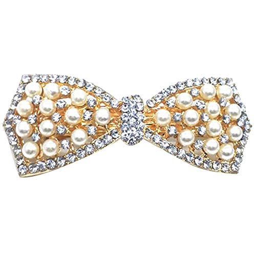 FafSgwq Faux Pearl Rhinestone Inlaid Bow Hairpin Hair Clip Women Spring Barrette Gift Golden