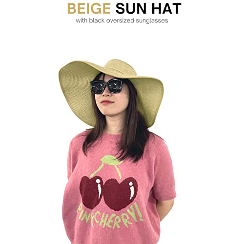 Sombrero plegable de paja beige para mujer con protección UV miniatura 7