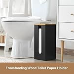 Black Freestanding Wooden Toilet Paper Holder Stand, Rustic Bathroom Storage Organizer with Burnt Wood Lid, Fits 3 Extra XXL Toilet Paper Rolls - Image 2