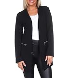 MEMZORO Damen Blazer Lang mit Reisverschluss sportlich Business Modern Freizeit Oberteil Elegant Revers Outfit (Größe S Schwarz)