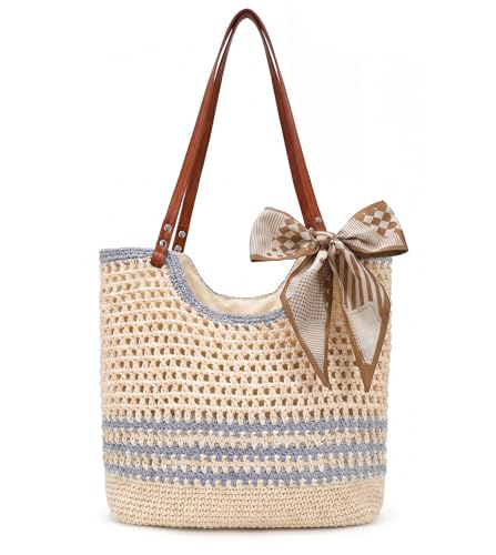 Bolso tote de crochet tejido para mujer color caqui