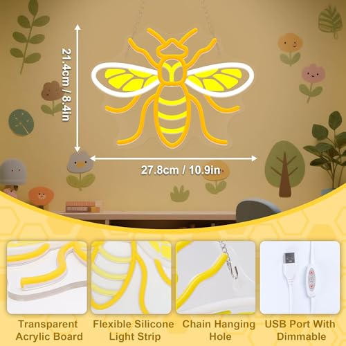 Image of Attivolife Bumble Bee Neon Sign for Wall Decor, Light up LED Animal Neon Lamp with Dim USB Powered, Home Bedroom Classroom Party Stuff, Birthday Xmas Gifts for Kid Girl Boy Beekeeper
