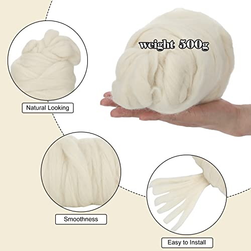 Tigeen Natural Wool Roving For African Hair Braiding 1 Lb 16 Ounce Soft Chunky Jumbo Yarn Undyed Wool Yarn Wool Stuffing Bulk For Knitting Senegalese Twisting Jumbo Braids, Crochet Dreadlocks, White #TOP1