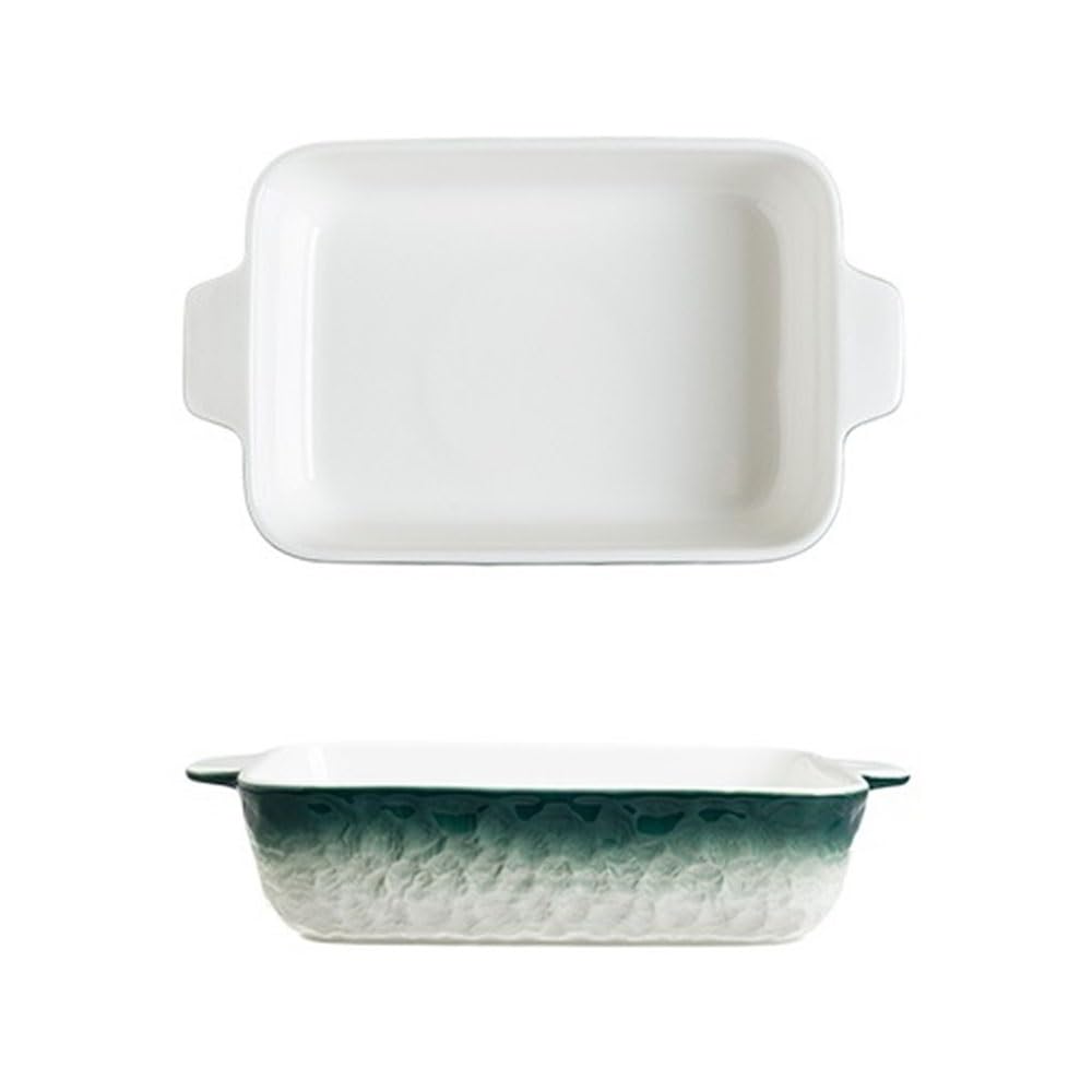 Piatto da forno Teglia da forno rettangolare in ceramica a colori sfumati con doppi manici(Green,M)