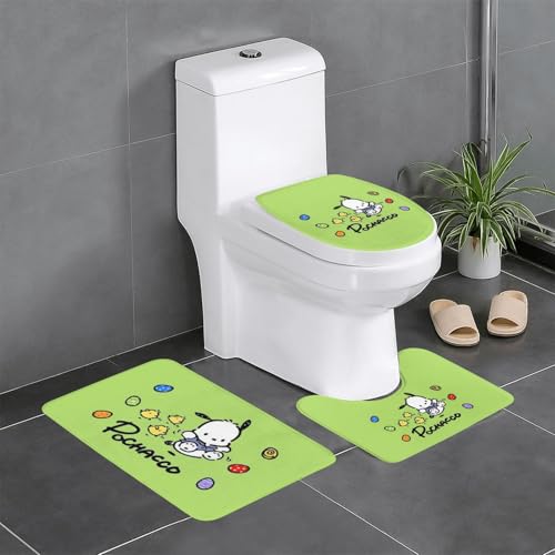 バスマット ポチャッコ かわいい アニメ トイレマット 3点セット 便座カバー フタカバー 人気 漫画 足ふきマット 暖房 ふんわり 滑り止め 吸水 洗える 抗菌 防臭