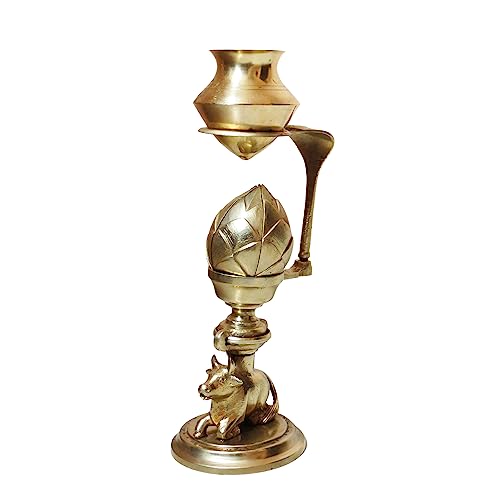 Image of Shivling Abhishek Patra Tripai Stand 12 CM With Brass Jalabhishek Lota Kalash With Pooja Plate Best Set for Small Size Shivling Jalabhishek - Yellow