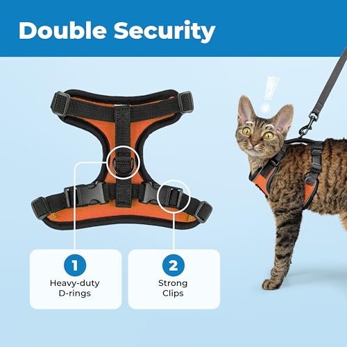 Image of Voyager Escape-Proof Step-in Lock Cat Harness & 5ft Neoprene-Handle Leash Set All-Weather Mesh with Reflective Stitching for Small to Large Cats by Best Pet Supplies, Black Trim-Orange (327), XXXS