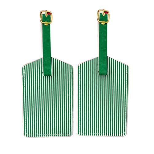 Sprinkles & Confetti 2-Pack Premium Stripe Luggage Tags – Durable, Privacy-Flap Design & Secure ID Cover – Ideal Travel Gift for Teens, Stocking Stuffers, and Vacation Adventures (Green)
