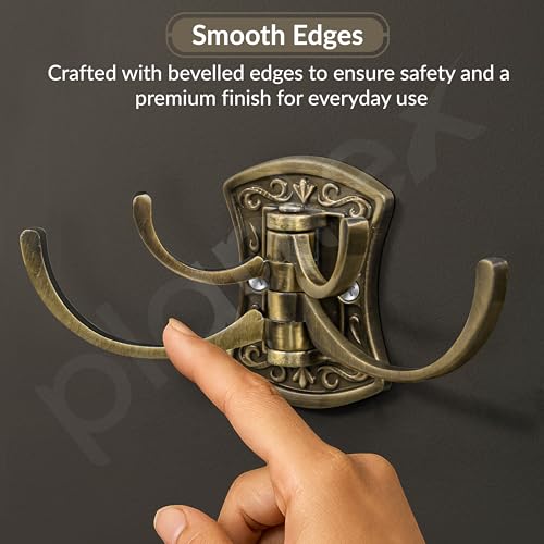 Image of Plantex Zinc Robe Hook for Bathroom /Clothes Hanger for Wall /Kitchen Cloth Hanger /Bathroom Accessories - (Brass Antique)