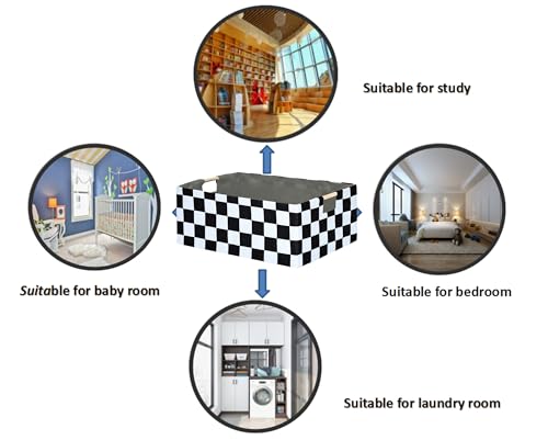 Image of Checkered Storage Basket Room Decor Gifts Basket Foldable Nursey Box Kids Hamper Storage Cube for Women Closet Organizer Boys Car Toys Bins with Handles