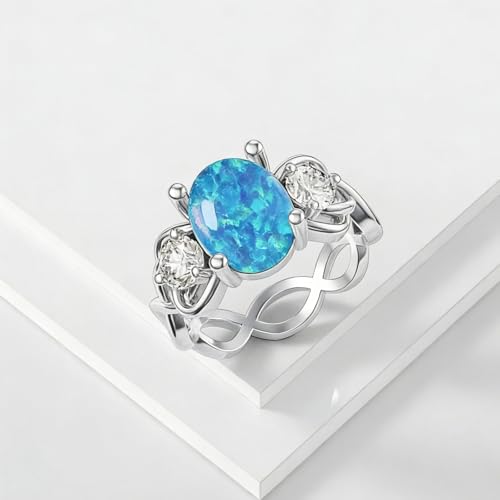 Image of 0.3 Carat Moissanite and White Opal /Blue Opal /Black Opal Engagement Ring 925 Sterling Silver 8-9 MM Heart /Round /Oval Cut Opal Moissanite Ring for Women Size 5-13
