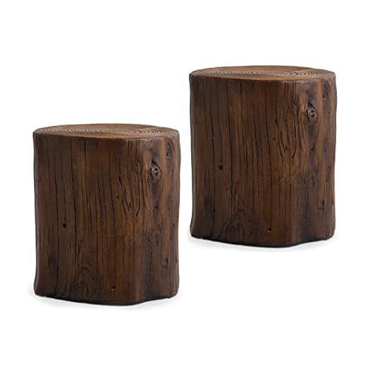 SUNBURY Outdoor Side Table Set of 2, Tree Stump Side Table Brown Colored Faux Wood, Wood Stump Stool, Ottoman or Plant Stand, Deck or Garden