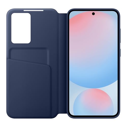 Image of Samsung Galaxy S24 FE Wallet Phone Case, Protective Cover with Smart Small Screen View, Finger Tap Control, Slim Design, Card Holder Pocket, US Version, Blue