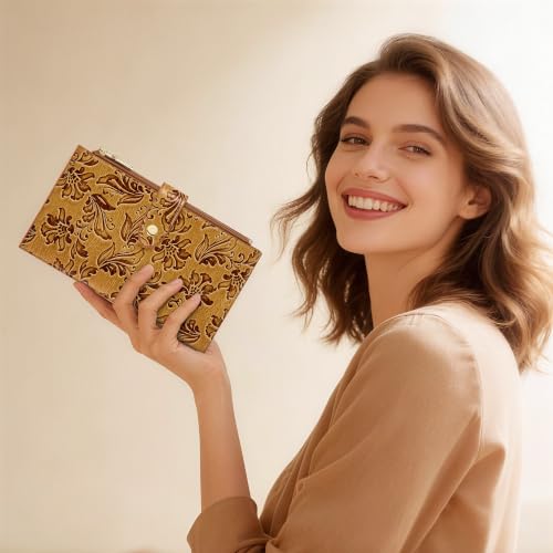 Image of Travelambo Womens Leather Bifold Wallet, Slim RFID Blocking Card Holder
