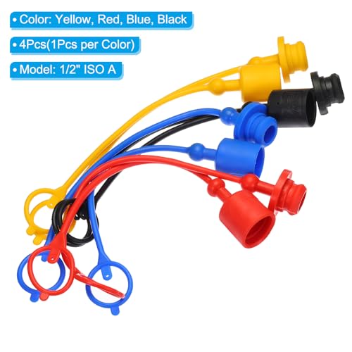 Image of PATIKIL ISO-A 1 /2 Hydraulic Coupler Male Dust Cap and Female Plug Cover, 4 Sets Hydraulic Quick Connect Coupling with Retention Ring Keeps Cap Connected to Hose