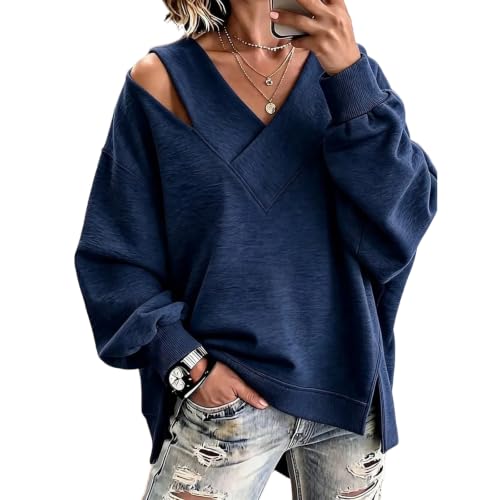Off the Shoulder Sweatshirt Womens Y2k V Neck Tunic Holiday Sweatshirt - image 9