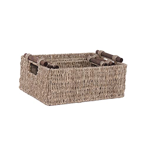 Ipetboom Rectangular Wicker Baskets Lid Book Storage Basket for Office Decorative Organizers