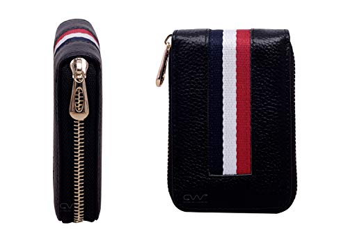 Image of Cable World 10 Slot PU Leather Credit /Debit Card Holder Wallet for Men & Women with Tricolour Strip (Black)