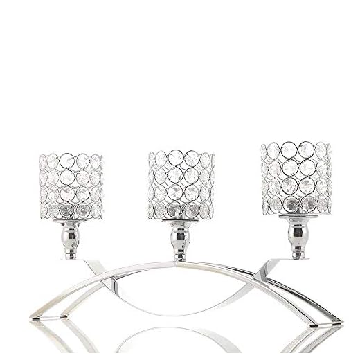 VINCIGANT Bougeoir en Cristal Argent Chandeliers Candélabres 3 Branches Cylindre-pour Decoration de Centre de Table Mariage Maison, Cadeau Anniversaire Femme Fille