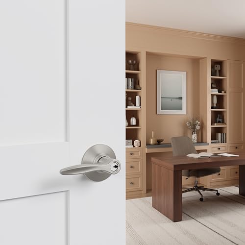 Image of Schlage F51A DEL 619 Delfayo Door Lever with Standard Trim, Keyed Entry Lock, Satin Nickel