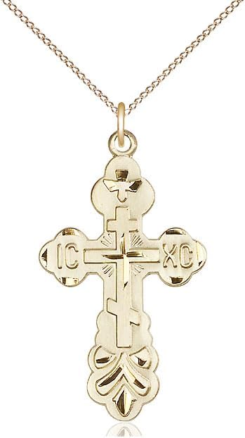 14kt Gold Filled Cross Pendant on a 20 inch Gold Filled Light Curb Chain.