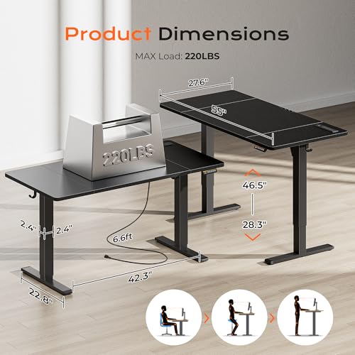 Image of Huuger 55 x 28 Large Electric Standing Desk with 4 AC Outlets, Type-C Port, Height Adjustable Computer Desk, 27.6 inch Deep Desktop, Stand up Gaming Office Desk, 3 Preset Heights, for Home Office, Black