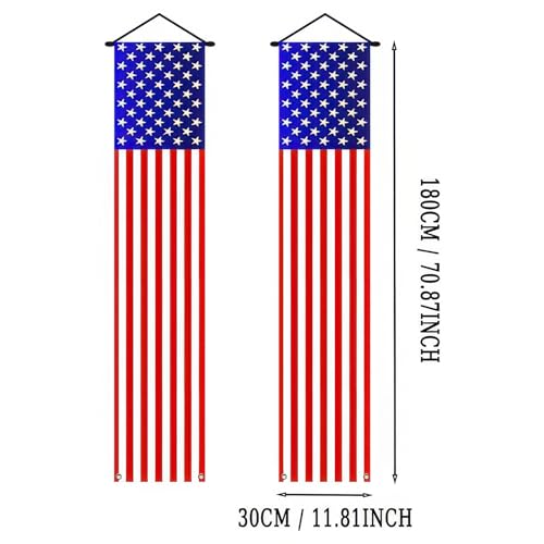 Image of BlissYard 2Pcs Patriotic Decor Door Banner USA Independence American Flag Banners Hanging Porch Signs for Memorial Day Veterans Day Labor Days 4th of July Decorations for Yard Indoor Outdoor Supplies