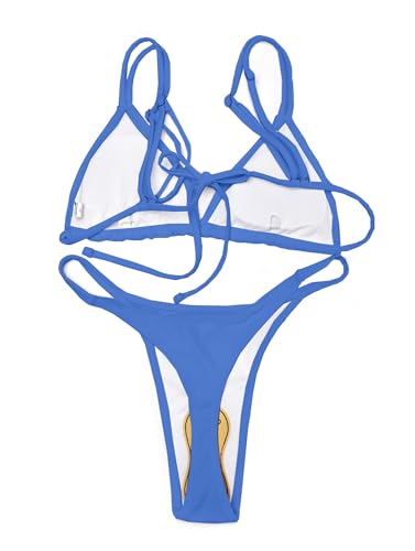 Image of Women's Sexy Thong Bottom Two Piece Bikini Double Shoulder Straps Cute Swimsuit Triangle Bathing Suit