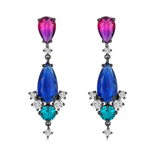 Teardrop Crystal Dangle Drop Earrings for Women Colorful Flower Chandelier Iridescence Cubic Zirconia Vintage Statement Wedding Earrings Mom Wife Prom