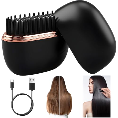 Mini Plancha Alisadora Inalámbrica Recargable, Cepillo Alisador Portátil con 3 Niveles de Temperatura (160°C-200°C), Diseño Compacto y Ligero, Calentamiento Rápido, Para Todo Tipo de Cabello (negro)