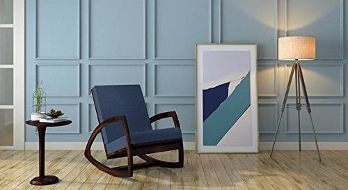 Image of Jangid Handicraft Sheesham Wood Rocking Chair for Living Room | Solid Rosewood Relaxing Rocker with Armrest & Navy Blue Cushions | Contemporary Wooden Swing Chair for Home | Brown