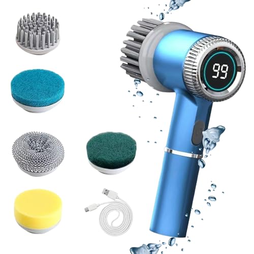 Electric Cleaning Scrubber Cordless Brush Spin Scrubber 5 Replaceable Heads Cleaning Products for Tile Tub Kitchen Floor Bathroom