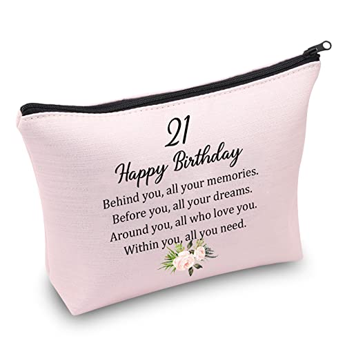 PXTIDY 21. Geburtstag Geschenke für Frauen zum 21. Geburtstag Make-up-Tasche 21. Geburtstag Party Gastgeschenke für Tochter Nichte Freund Besties Schwester 21. Geburtstag Geschenk, rose Cover