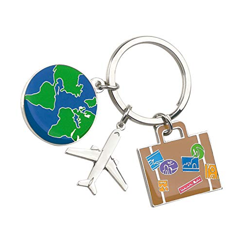 Cute Gift, Tourismo Keychain With 3 Charms: Globe, Suitcase and Airplane