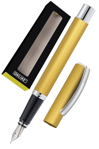 ONLINE Füller Vision Gold I Eleganter Füllfederhalter mit Iridium-Feder medium I Füllhalter aus Aluminium für Standard-Tintenpatronen & Konverter I in Geschenkbox
