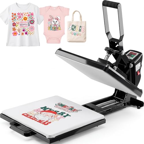 Whubefy Heat Press 15x15 Slide Out, Industrial-Quality Clamshell Sublimation Heat Transfer Machine with 5 DTF Transfer Sheets, Digital Heat Press Machine for T Shirts/Bags/Pillows/Mouse Pad (Black)