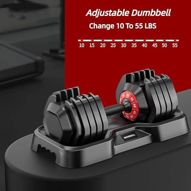55LB Dumbbell, Adjustable Dumbbell Set, Free Dumbbell with Weights Change, Black Dumbbell with Secure Lock Slots, Adjustable Dumbbell for Men and Women for Home Gym, Black