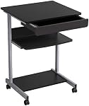 Yaheetech Mobile Computer Desk Cart, Small Rolling Laptop Desk PC Table Workstation with Drawer and Printer Shelf, Writing Desk Table for Small Space/Home Office