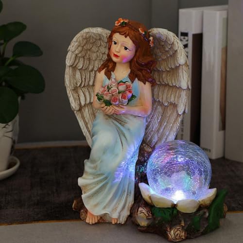 Décoration jardin extérieur étanche statue ange solaire et ornement lumineux pour pelouse