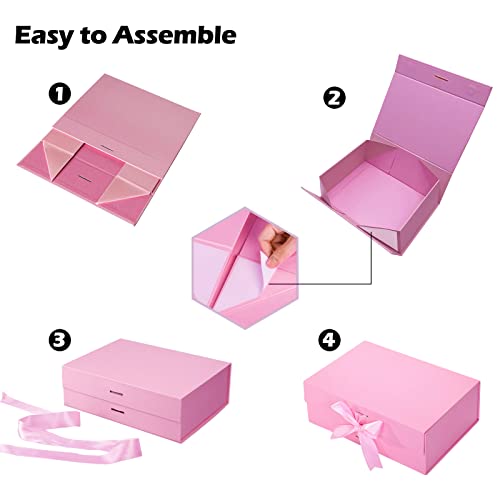 Pink Gift Boxes, Luxury Gift Boxes With Lids For Presents, Magnetic Gift Box With Ribbon, Present Box For Mother's Day, Birthday, Bridesmaid Proposal, Anniversaries, Etc (Pink) #TOP3