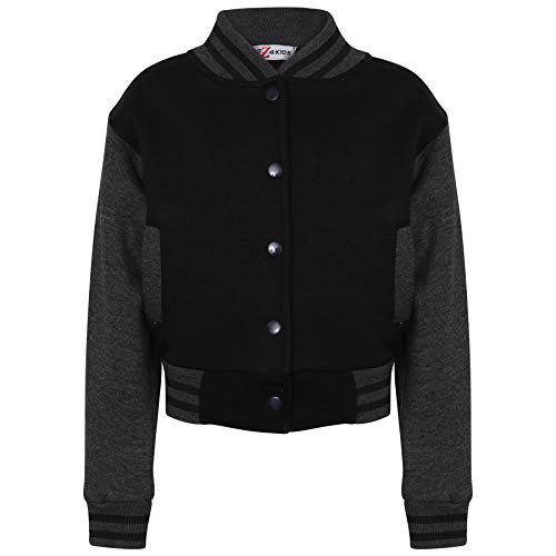 Baseball Contrast Jacket Varsity Style Coat - B.B Plain Jacket Black & Charcoal 11-12