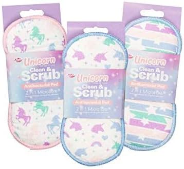 Vivid Clean & Scrub Microfibre 2 in 1 Antibacterial Pad - Unicorn & Stars Design Pack of 3