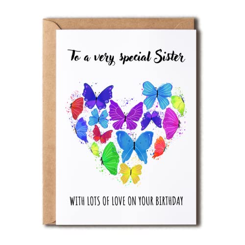 To A Very Special Sister - Butterfly Hearts Special Sister Birthday Card - 30Th - 40Th - 50Th Sister Adult Female Birthday Card