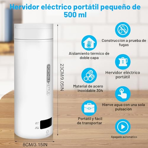 Miniatura 2 de Nviyam Hervidor Agua Electrico Pequeño, 500ml, 4-Temperaturas Pequeño Hervidor De Agua Portátil, 3 En 1 Hervidor De Agua Caliente De Viaje, Para Café Hacer Leche Té