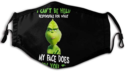 Breathable Anti Dust Mouth Mask Grinch Dog I Can't Be Held Responsible For What Dust Face Mask Adjustable Mouth Mask Balaclava Bandanas with Filters for Kids Women Men