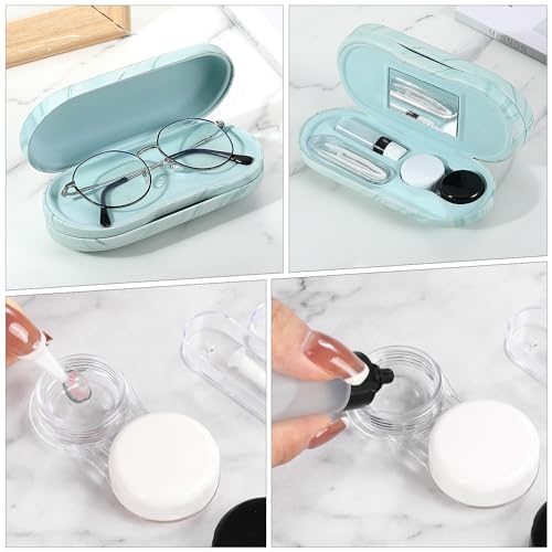 Image of MoKo Double Eyeglass Case, 2 in 1 Double Sided Portable Glasses Case Contact Lens Case with Mirror Eye Glasses Carrying Bag Anti-Scratch Sunglasses Pouch Protective Eyewear, Blue Water Color