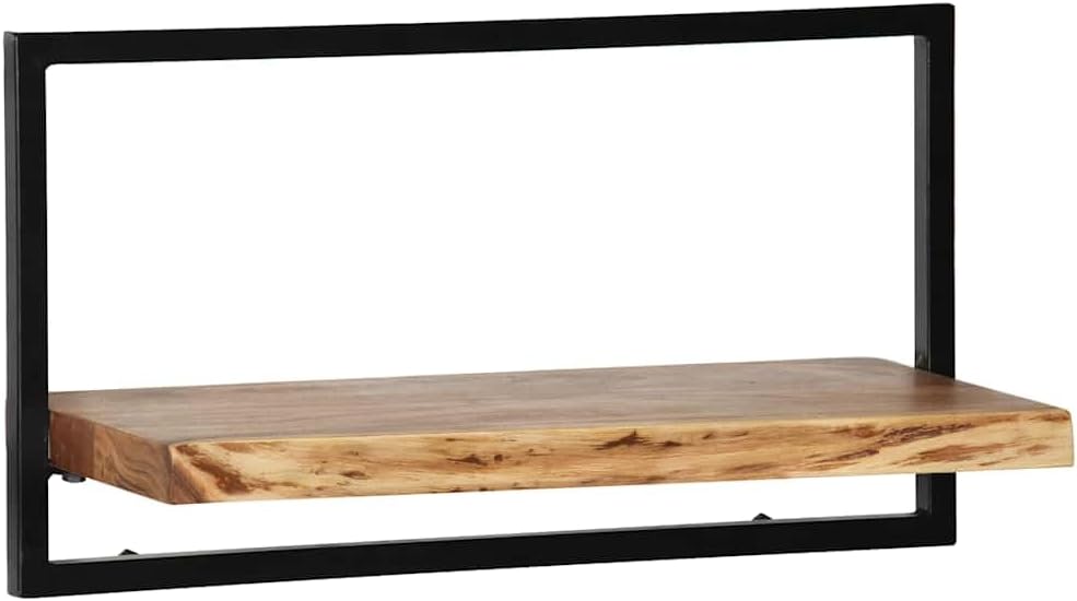 Wall Shelf Set of 5 Acacia Wood Brown and Black Industrial Rustic Wall Mounted Shelves for Home Storage and Display