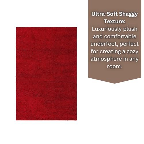 Image of Naze Modern Geometric Area Rug, Shag Texture, Multi-Colour Pattern with Extra Softness and Smooth, Silky Feel, for Living Room Carpet, Etc.clr- RED,1, Size 5x8 feet